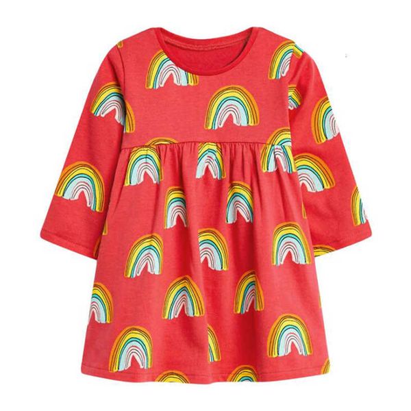 

spring autumn kids dresses for girls princess dresses kids girl dress long sleeve rainbow dress 2-7yrs, Red;yellow