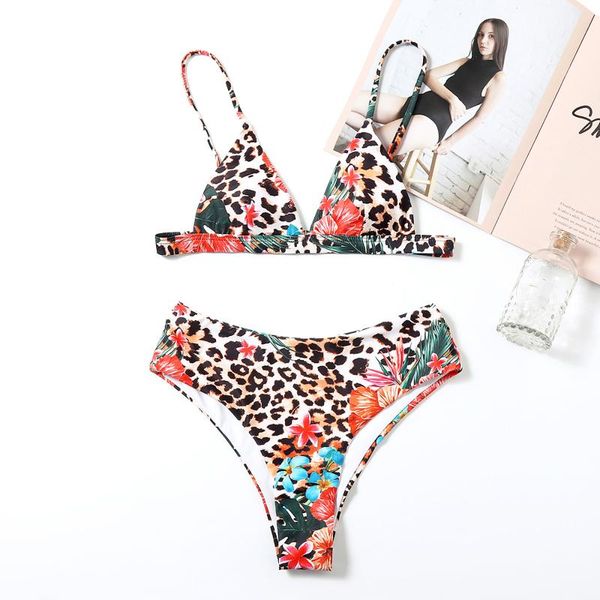 

women's swimwear swimming beach bathing suit two-piece leopard printing stitching split swimsuit summer female, White;black