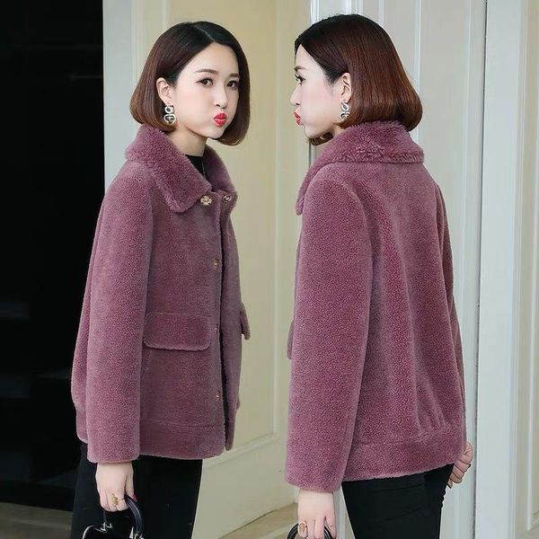 

women's fur & faux women 2021 autumn winter real lamb sheepskin coat female genuine granular sheep shearing jacket thicken warm outerwe, Black