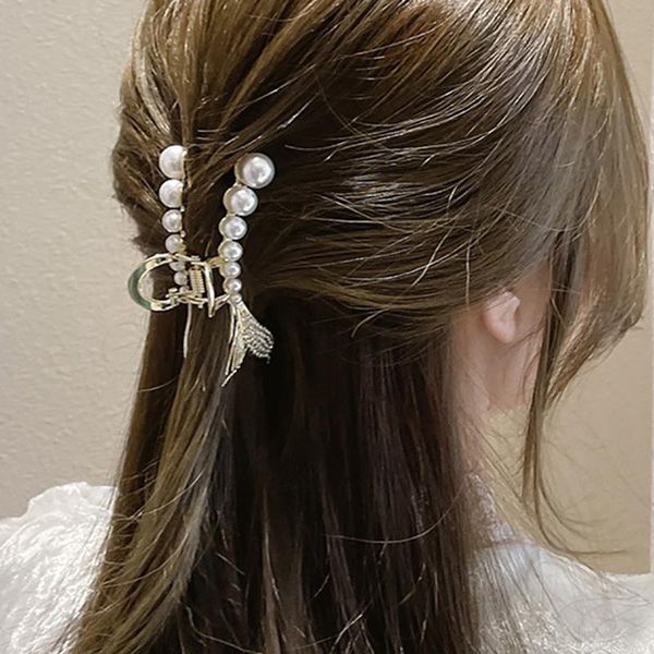 

korean fashion pearl hair clip fishtail catch temperament design sense accessories for women sy0028 clips & barrettes, Golden;silver