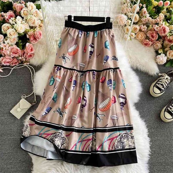 

spring autumn product elastic waist vertical stripe stitching print skirt mid-length high-waist a-line large uk793 210506, Black