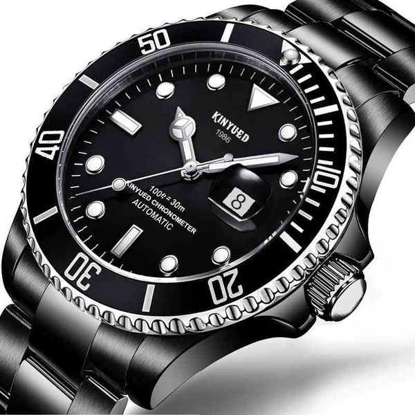 

business make gentlemen clock luxury light retailer automatic mechanical rustless steel waterproof lightning kinyued, Slivery;brown