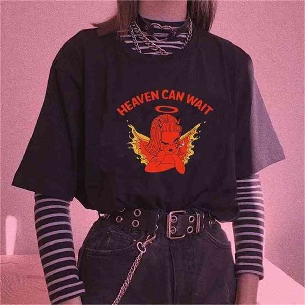 Hjn kuakuayu süßer Cherub Himmel kann warten Angel Drucken Frauen T -Shirt Cotton lässig lustige T -Shirt Lady Yong Girl Top 210406 OP