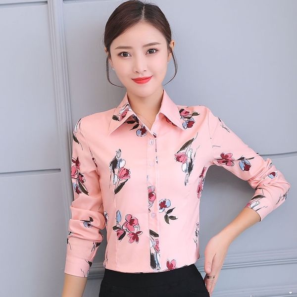 

women spring summer style chiffon blouses shirts lady casual long sleeve flower printed blusas df2293 210609, White