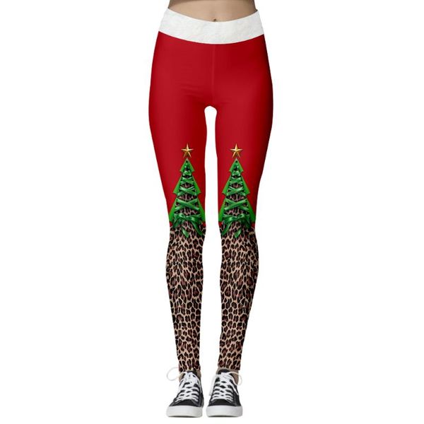 

women's leggings 2021 fashion leopard printed christmas tree elasticity skinny high waist seamless fitness push up, Black
