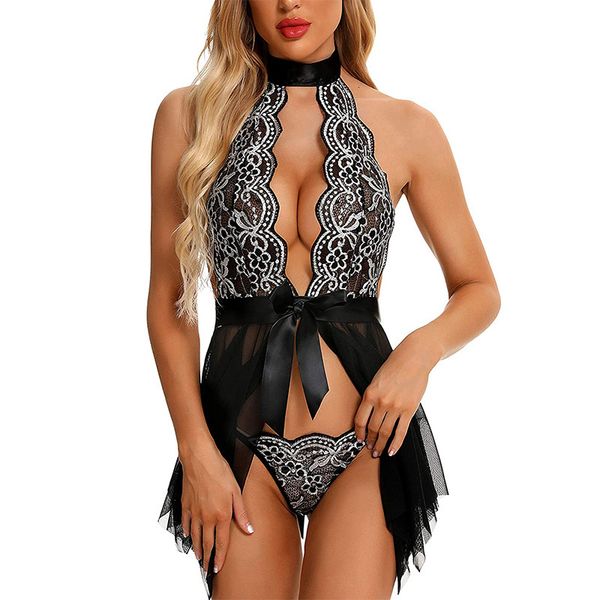 

pullover lingerie includ two-color lace pointed skirt and large pajamas, Red;black