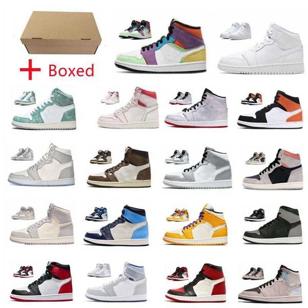 

original static reflective basketball shoes 1s obsidian unc fearless flight university blue red backboard sport sneaker trainer men