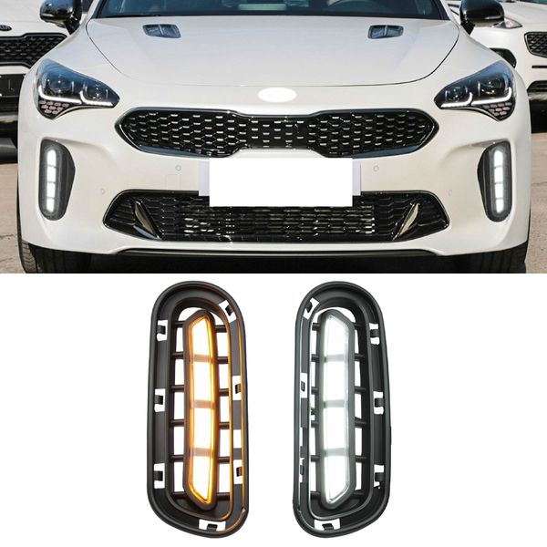 

2pcs fog lamp with yellow turn signal function car drl led daytime running light for kia stinger 2017 2018 2019 2020