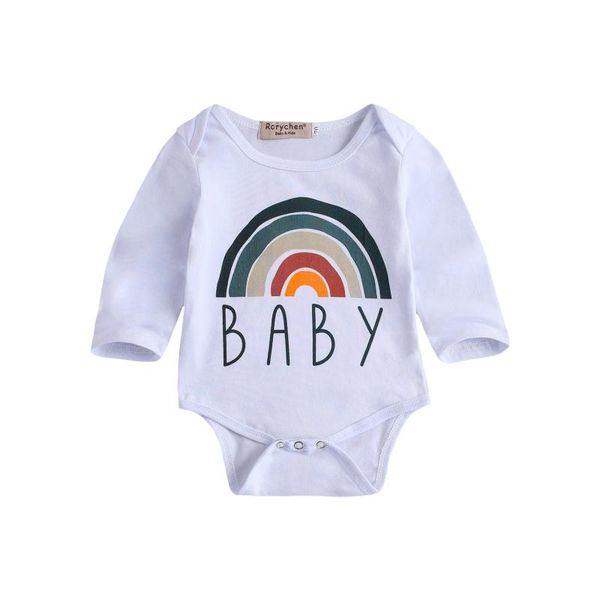

0-12m born baby girls boys rainbow bodysuits cotton long sleeve fashion letter print jumpsuits, Blue