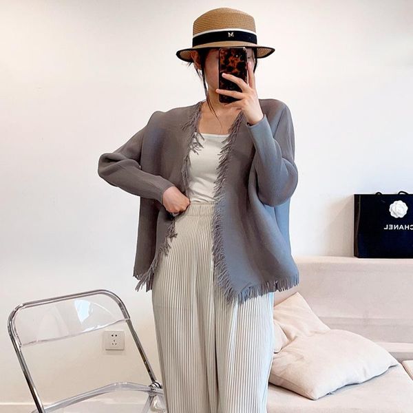 

women's jackets pleated tassel shawl coat versatile clothes 2021 loose large bat cardigan top, Black;brown