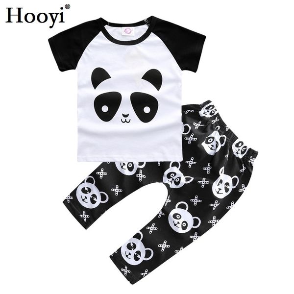 Panda Print Casual Baby Kleidung Sets Schwarz Sommer Baumwolle Baby Mädchen T-Shirt Hosen Kinder Outfits Sport Anzug Grid Baumwolle 210413