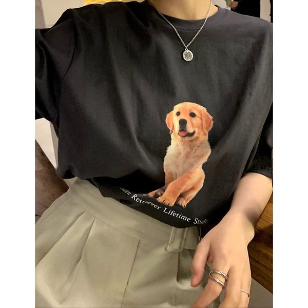 

women's t-shirt 2021 summer casual women t shirt cartoon dog printed oversized white black short sleeve