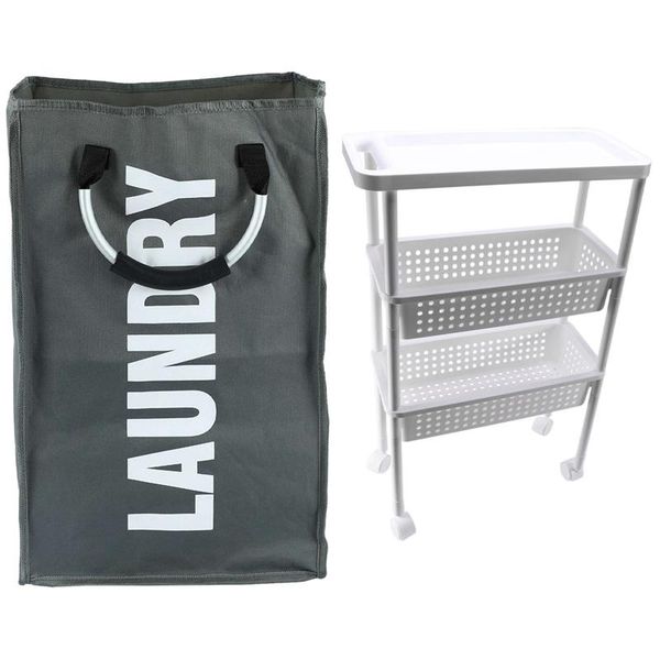 

pcs space kitchen storage rack shelf & 1 laundry basket dirty clothes bags
