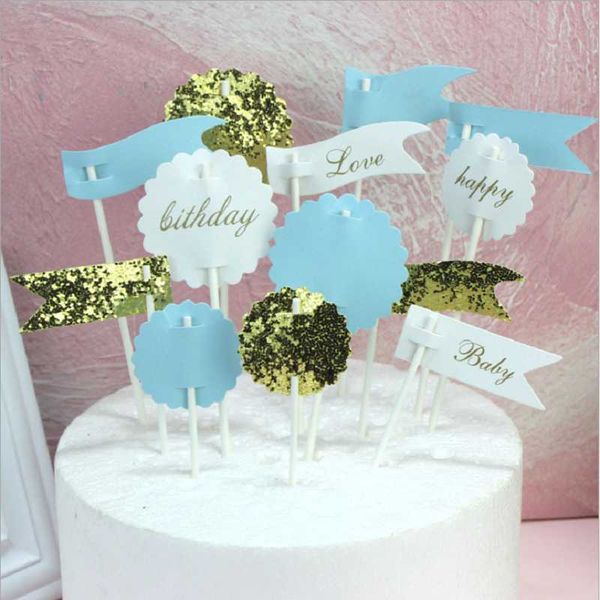 

sets cake decoration card romantic little flag scene blue birthday mixed color other festive & party supplies