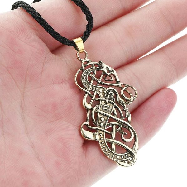 

pendant necklaces qiamni vintage viking talismans dragon knot rope nacklace for men gothic valknut slavic pagan norse amulet jewelry gift, Silver