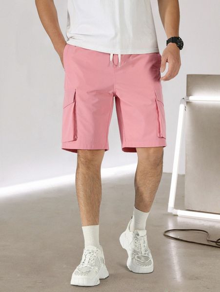 

men drawstring waist cargo shorts u43z#, Black