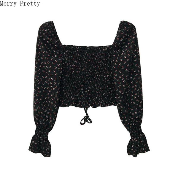 

women's blouses & shirts women floral print crop slash neck long sleeve blouse 2021 spring femme casual loose basic tees merry pret, White