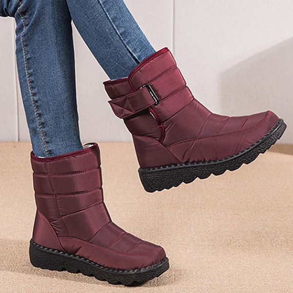

boots waterproof platform snow women autumn winter warm low heels ankle woman comfortable cotton shoes plus size 43, Black