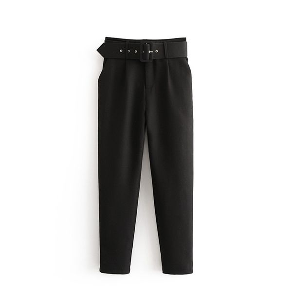 

black suit pants woman high waist pants sashes pockets office pants fashion autumn middle aged women bottoms 210518, Black;white