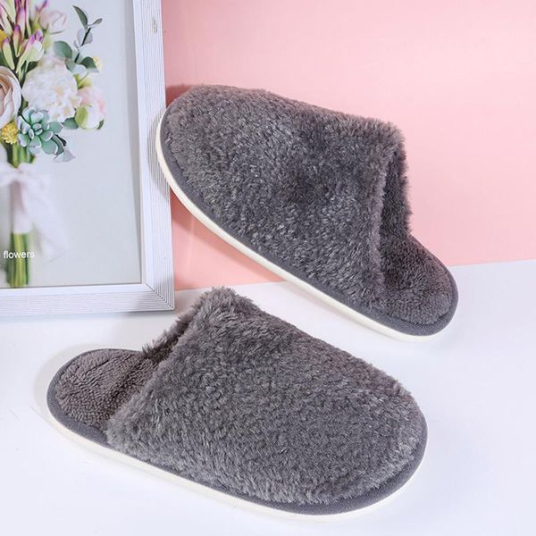 

slippers winter home women cotton shoes soft plush indoor for men couple warm fur chaussure femme, Black