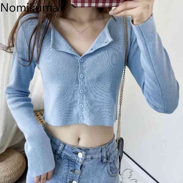 

nomikuma arrival solid color cropped cardigan single breasted long sleeve sweater women o neck autumn clothes 3c623 210514, White;black