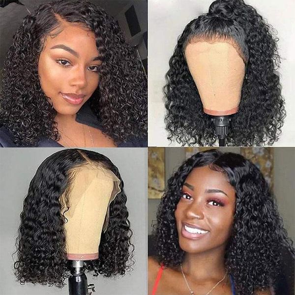 

lace wigs persephone short curly bob brazilian haircurly human for black women pre plucked with baby hair 150% density wig, Black;brown