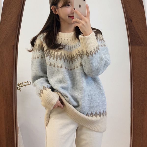 

sweater vintage fashion sweaters knitted thick warm autumn winter clothes geometric korean casual women pullovers pull femme hiver sibe, White;black