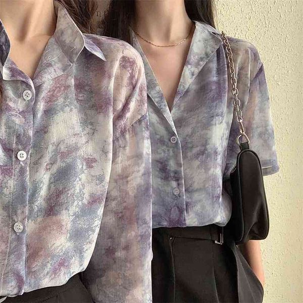 

summer shirt women fashion chiffon floral chic long short sleeve all-match retro loose female casual girl blouses 210519, White