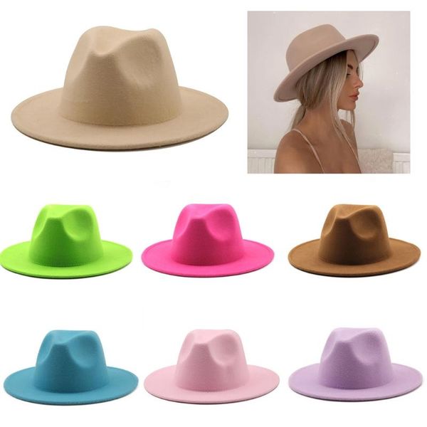 

stingy brim hats british style vintage solid color jazz hat flat fashionable stage performance festival awards commemora, Blue;gray