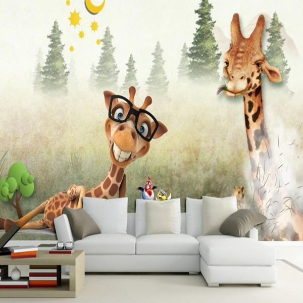 

wallpapers dropship custom wallpaper 3d kids wall giraffe cartoon background painting mural papel de parede infantil