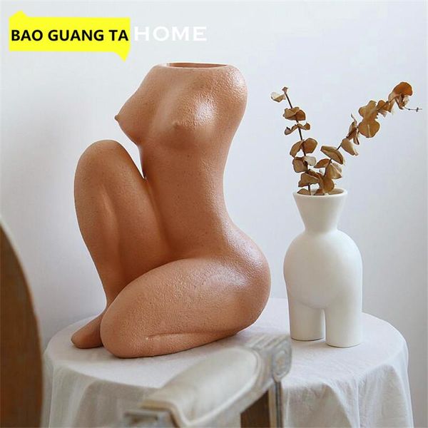 

vases bao guang ta resin woman body art head portrait figurines vase decor crafts sculpture home decoration accessories r5275