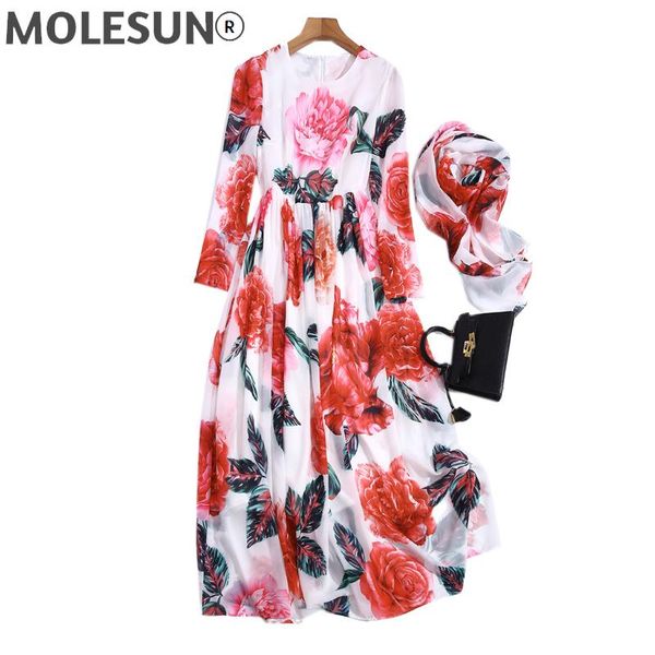 

casual dresses runway bohemian spring women long-sleeved square scarf flower print fashion elegant retro party vacation chiffon long dress, Black;gray