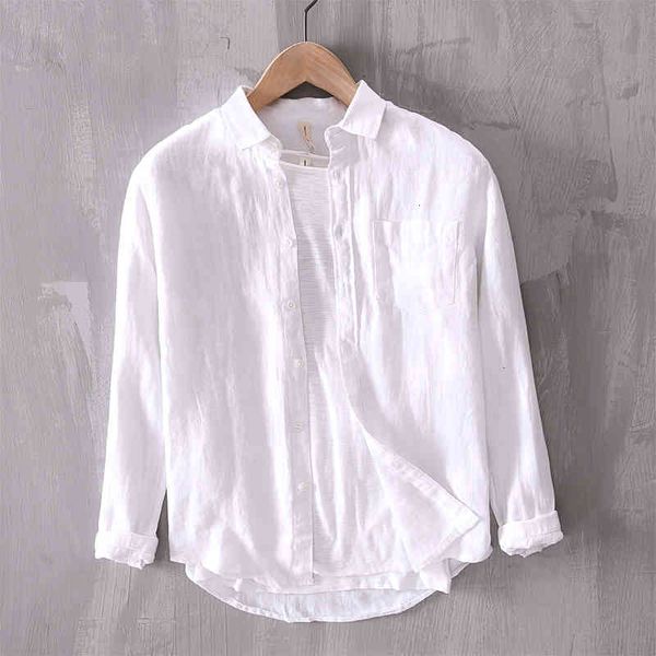 

men's t-shirts casual long-sleeved 100% linen summer and spring white shirts for men fashion solid shirt mens chemise camisa e8go, White;black