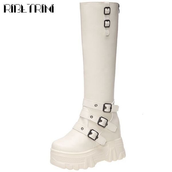 

boots brand cool chic internal height high heels thick platform winter motorcycles women shoes boots female, Black