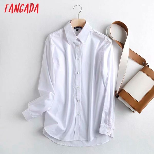 

women cotton white shirts long sleeve solid turn down collar elegant office ladies business 4c14 210416