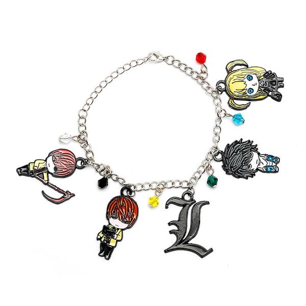 

link, chain anime death note charm bracelet cartoon figure bangle metal crystal bead wristband gift mujer, Black