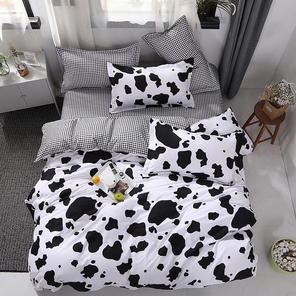 

bedding sets cow black white grid print bed cover set kids boy duvet child sheets and pillowcases comforter 61057