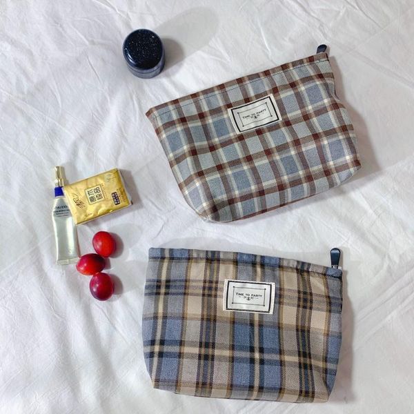 

women makeup bag plaid travel toiletry portable large capacity cosmetic pouch necesserie organizer beauty brush storage case bags & cases