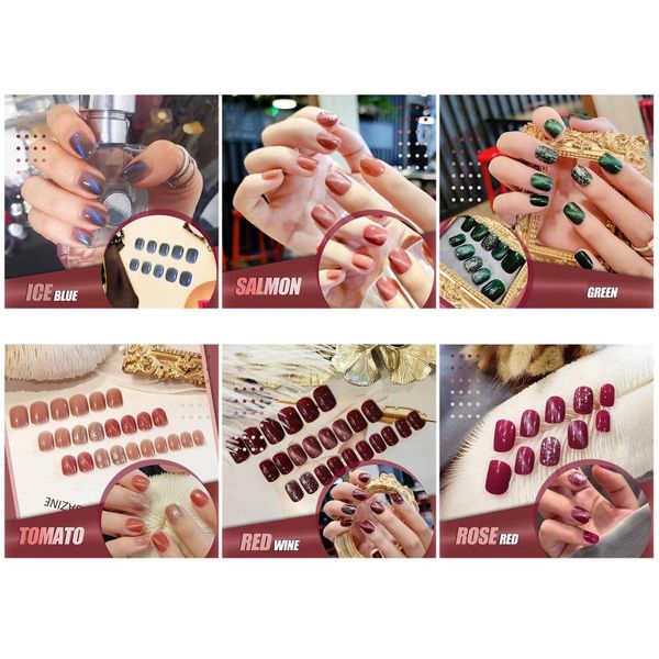 

24pcs mysterious cat eye nail patch wearable detachable waterproof false nails art supplies tu45889, Red;gold