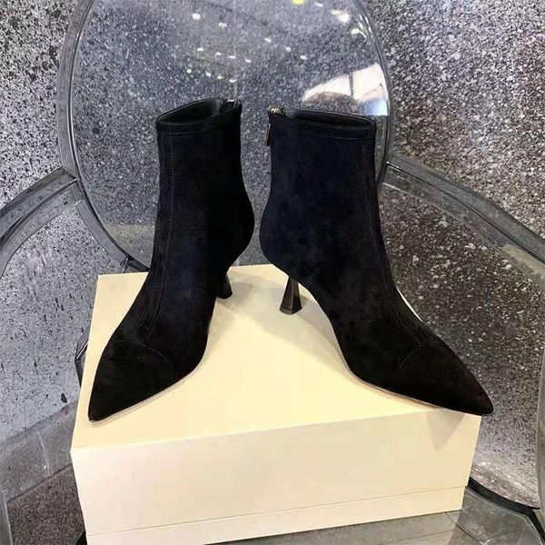 

boots ladies black ankle pointed toe high-end goddess must-have spring and autumn high-heeled short boot