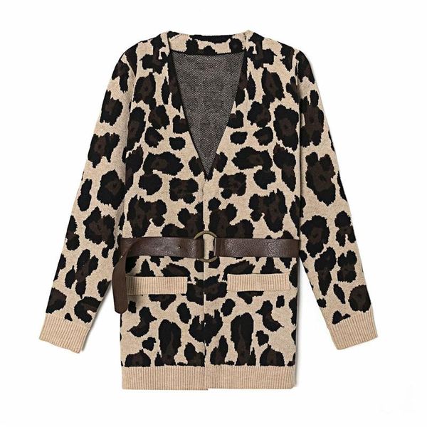 

women's knits & tees fashion women leopard trui jackets 2021 elegant ladies v-neck slim used streetwear vintage belt vest, White