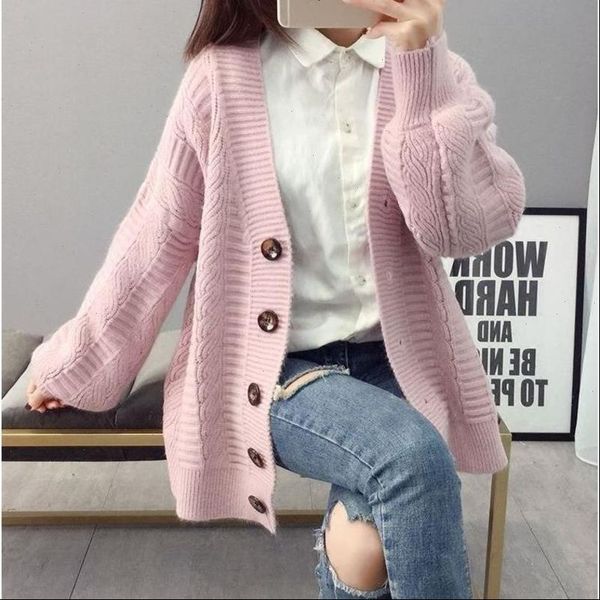 

fashion elegant warm autumn winter womens sweater cardigan twist knitted casual pink, White;black