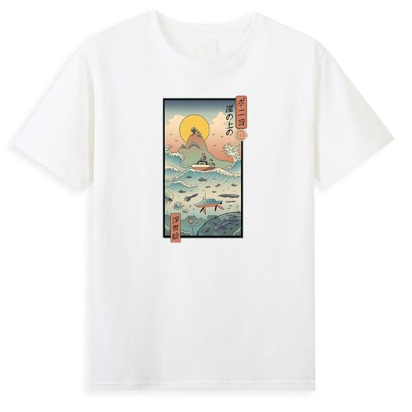 

men's t-shirts 2021 japan style manga ukiyo e by the sea anime t-shirt hip hop cartoon men t shirts casual urban vogue tee shirt, White;black