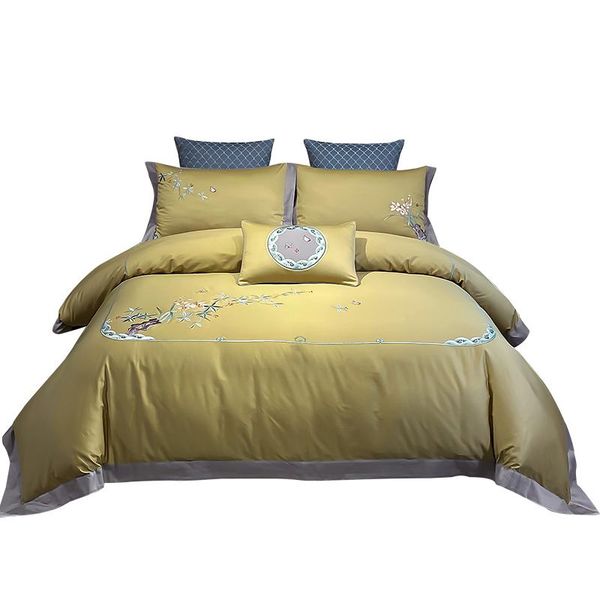 

bedding sets caiyitang luxury silk satin jacquard duvet cover set  king size embroidery bed sheet fitted
