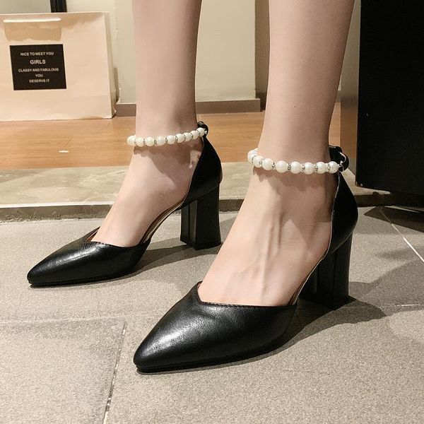 

dress shoes 2021 selling women high heels single female spring elegant pearl high-quality leather wedding party woman w37-01, Black