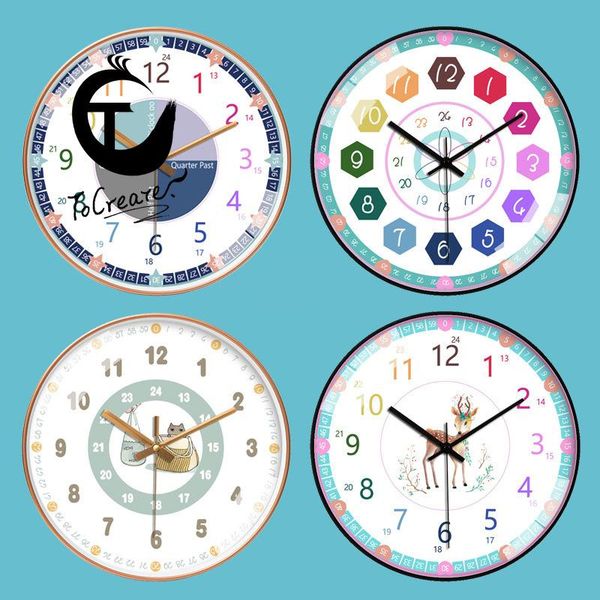

wall clocks [12-inch 30cm] early childhood learning clock creative ultra-quiet education household classroom living schools recognize table