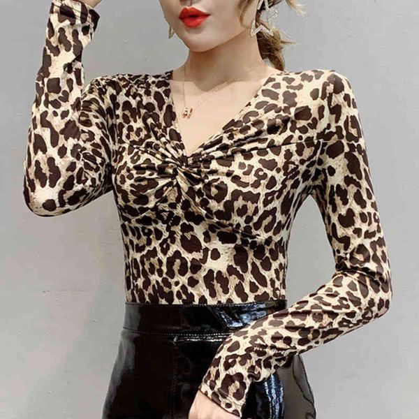 

fashion woman blouses print leopard blouse shirt v-neck blouse long sleeve blouse women womens and blouses c859 210426, White