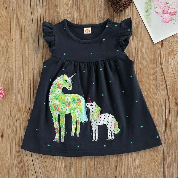 

girl's dresses 0-3y cute born baby girl dress sleeve horse print a-line cotton knee high one pieces summer clothes, Red;yellow