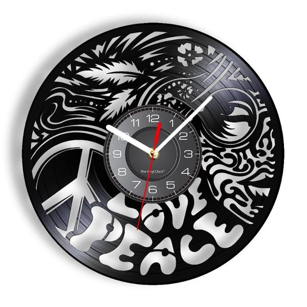 

wall clocks peace & love inspired record clock anti-war sign tattoo-face girl aboriginal style luminous watch unique artwork
