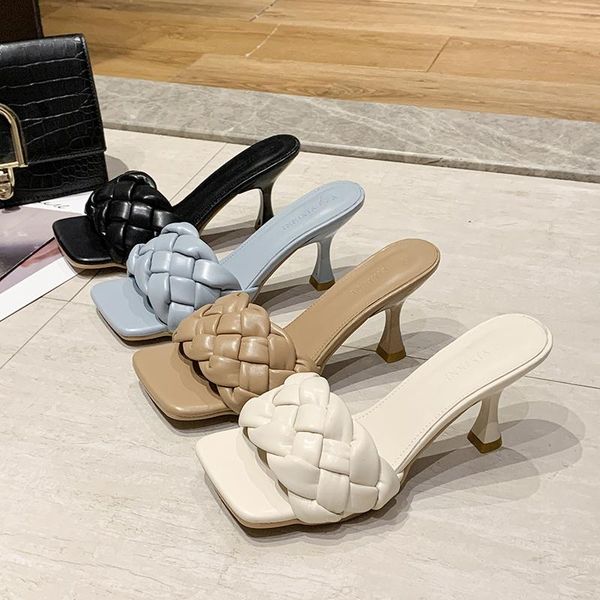 

slippers 2021 women brand summer slides weave open toe flat casual slipper leisure sandal female beach flip flops, Black